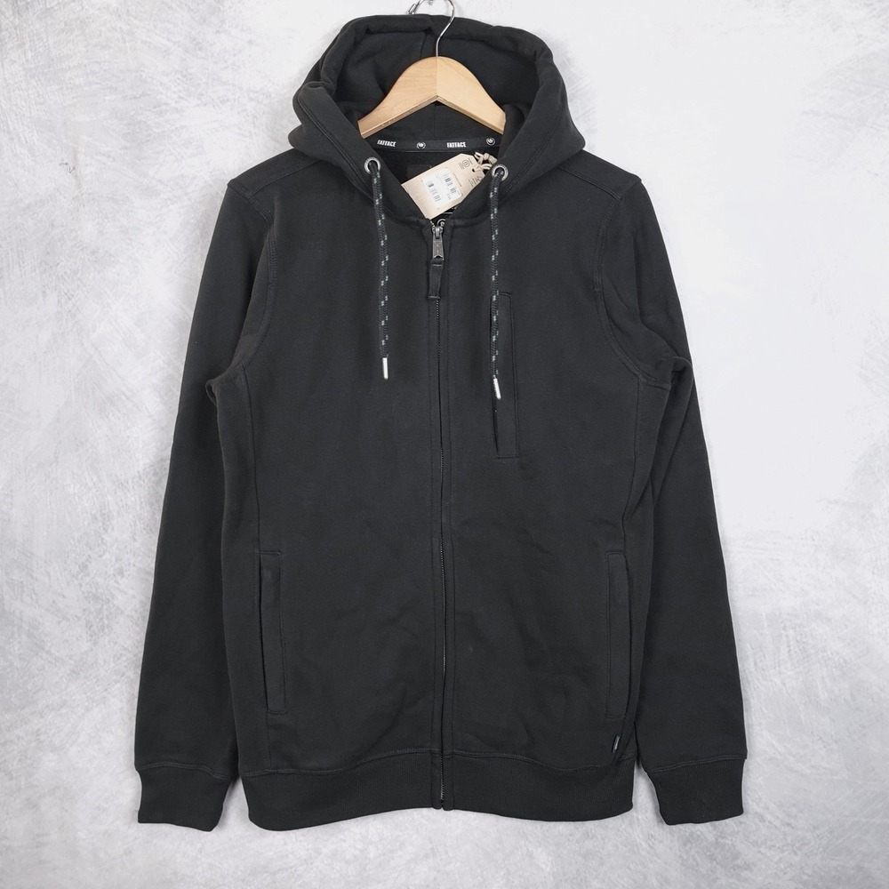 FatFace Hoodie Mens Small Black Full Zip Fleece Sweatshirt Brooke Zip Thru Hood